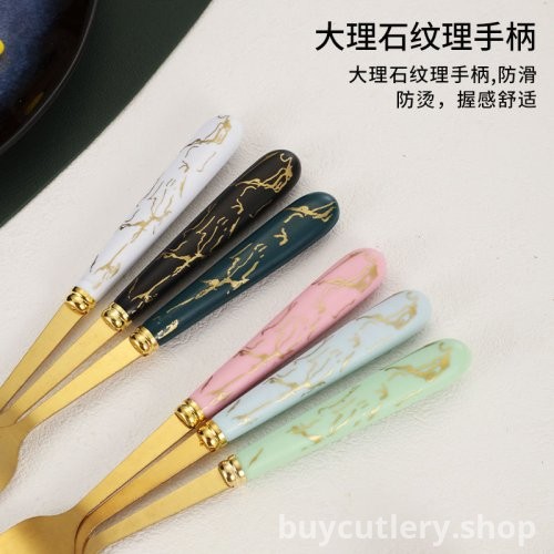 Luxury European 24-Piece Cutlery Set with Marble Pattern Handles