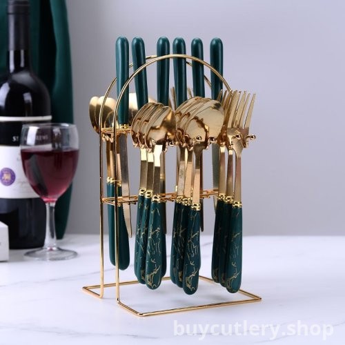 Luxury European 24-Piece Cutlery Set with Marble Pattern Handles