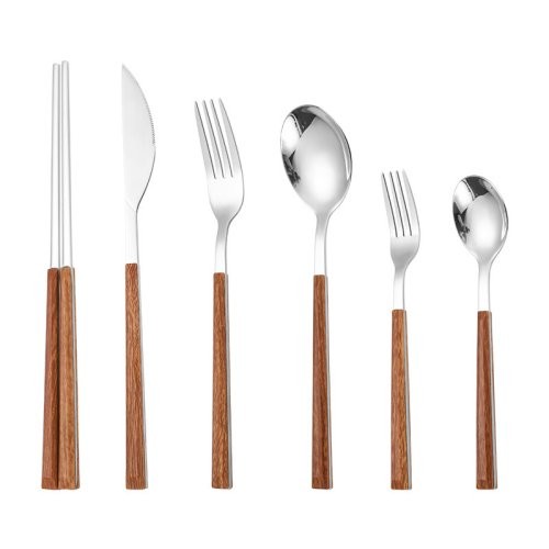 Faux Wood Handle Stainless Steel Cutlery Set