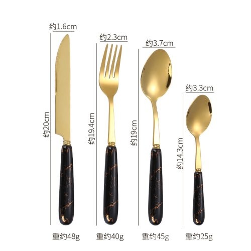 Nordic Style Ceramic Handle Stainless Steel Cutlery Set - Gold Steak Knife, Fork, and Coffee Spoon