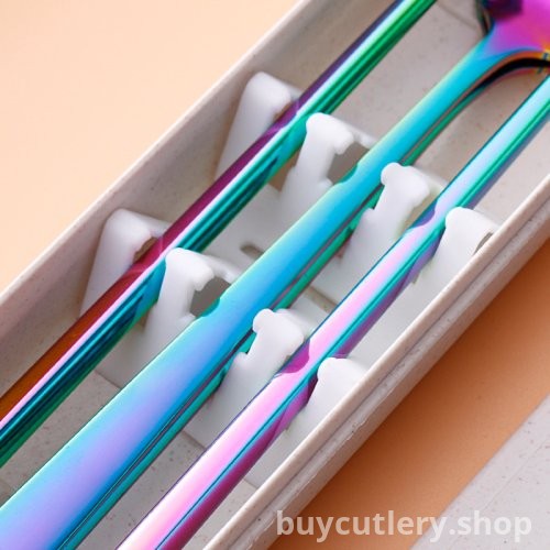 304 Stainless Steel Portable Cutlery Set - Korean Style Creative Colorful Spoon, Fork, and Chopsticks