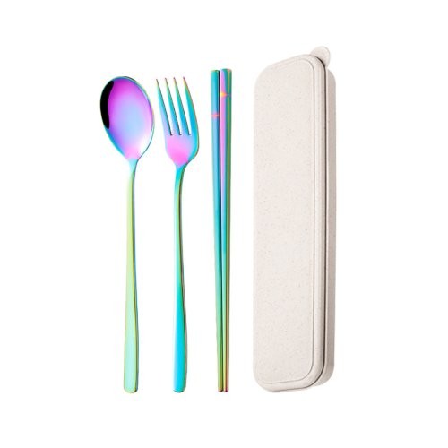 304 Stainless Steel Portable Cutlery Set - Korean Style Creative Colorful Spoon, Fork, and Chopsticks